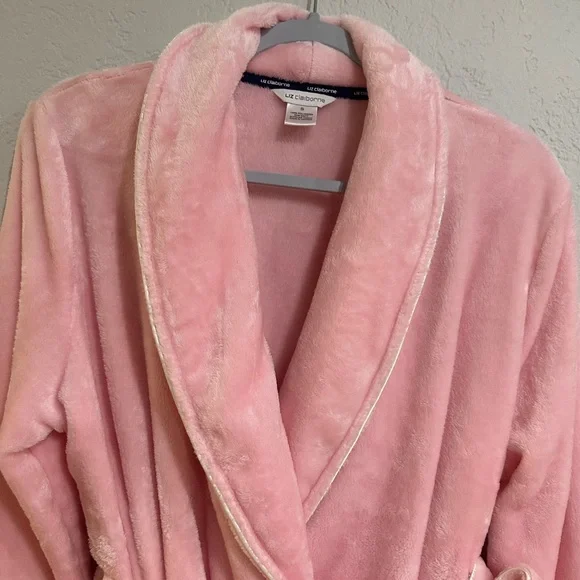 Liz Claiborne Plush Fleece Robe Pink Belted Long Sleeve Size S - Picture 11 of 12
